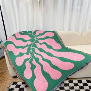 Pink Green Matisse Leaf Beach Throw Blanket